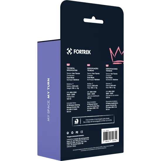 Mouse Gamer Wireless Fortrek Ally 3200 DPI Preto
