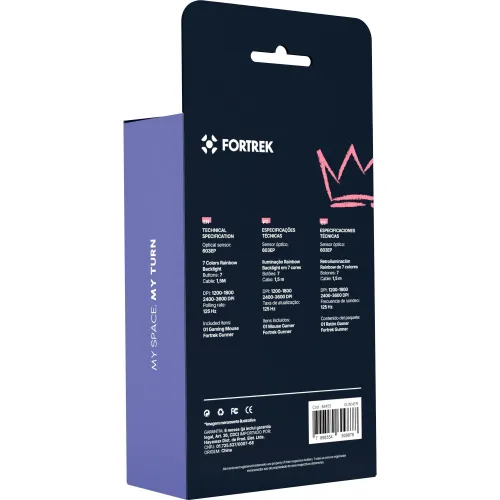 Mouse Gamer Fortrek Gunner Rainbow 3600 DPI Preto