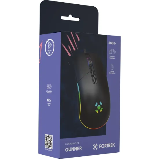 Mouse Gamer Fortrek Gunner Rainbow 3600 DPI Preto