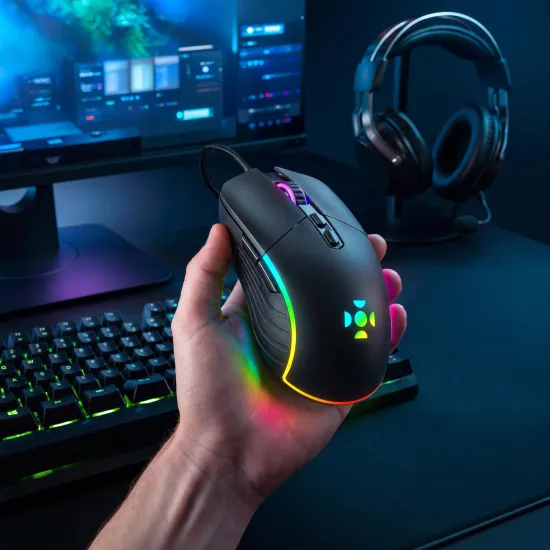Mouse Gamer Fortrek Gunner Rainbow 3600 DPI Preto
