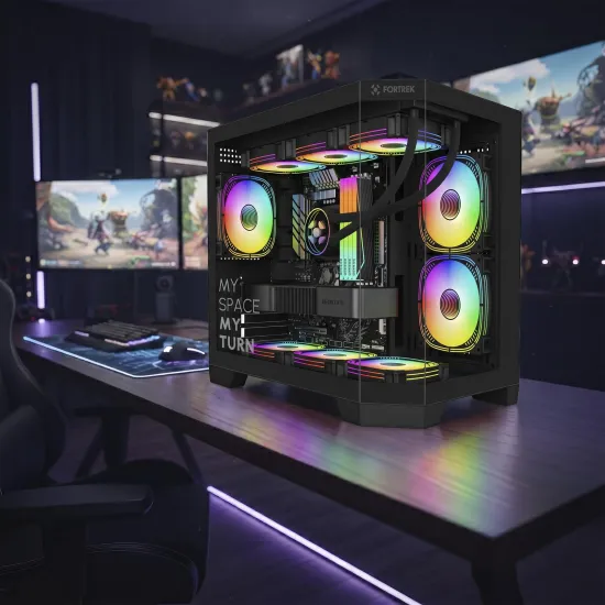 Gabinete Gamer Fortrek Prysm Angular OTX Aquário Preto