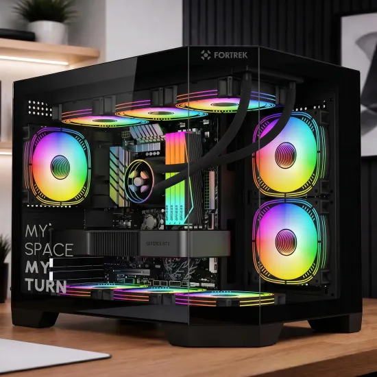 Gabinete Gamer Fortrek Prysm Angular OTX Aquário Preto