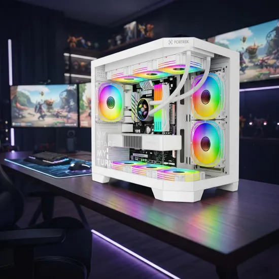 Gabinete Gamer Fortrek Prysm Angular OTX Aquário Branco
