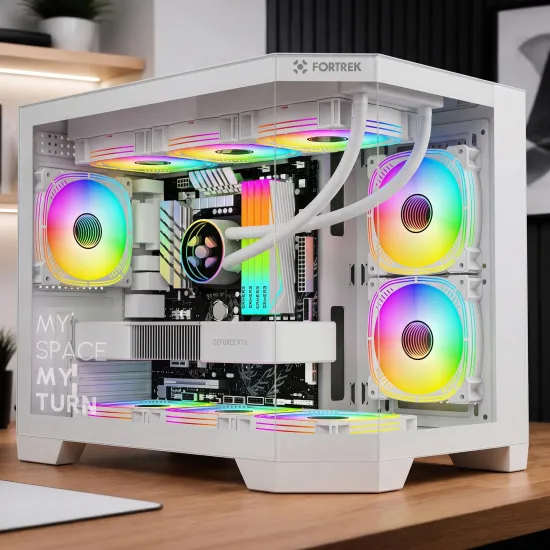 Gabinete Gamer Fortrek Prysm Angular OTX Aquário Branco