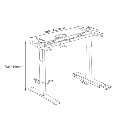 Mesa Elétrica Altura Ajustável Motor Duplo Fortrek Duo Lift 120x70 Preta