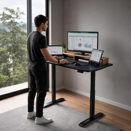 Mesa Elétrica Altura Ajustável Motor Duplo Fortrek Duo Lift 120x70 Preta